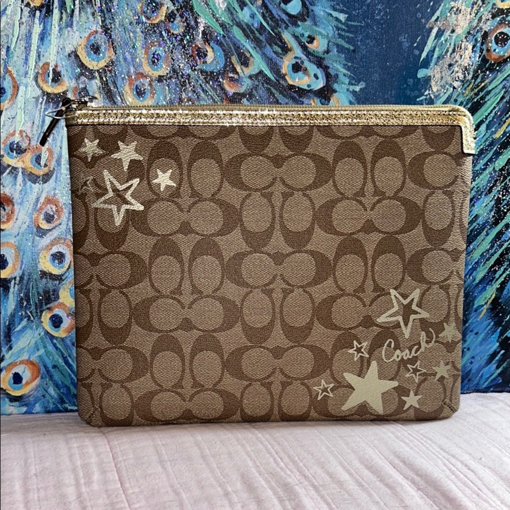 Limited Edition Large Coach Signature Monogram W Stars Zipper Closure Pouch